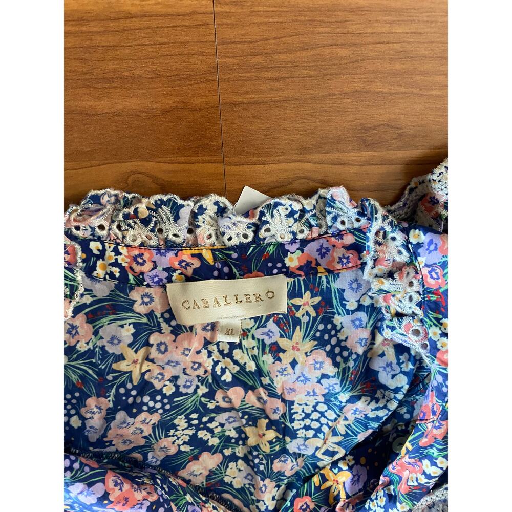 Anthropologie Caballero Floral Ruffle Lace Long Sleeve Button Down, XL NWT - Picture 2 of 8